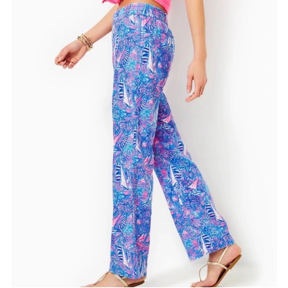 NWT Lilly Pulitzer Deri Linen Palazzo Pants, Boca Blue It's a Sailabration - Picture 2 of 8